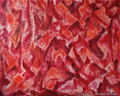 Red, Acrylics and surfacer with spatula on canvas,