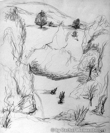 Landscape around Siegen, Pencil sketch on paper,