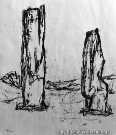 Standing stones, Isle of Arran, Carbon pencils on paper,
