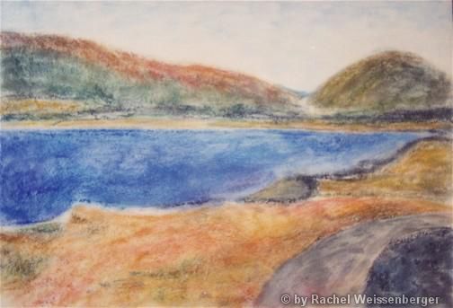 Lochranza, Isle of Arran I, Pastels on sandpaper,