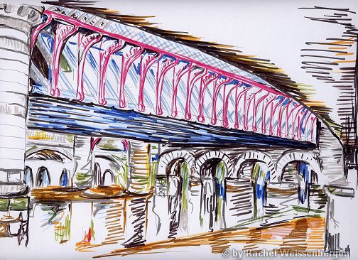 Brücke am Clyde, Glasgow, Tuschestifte auf Papier,
