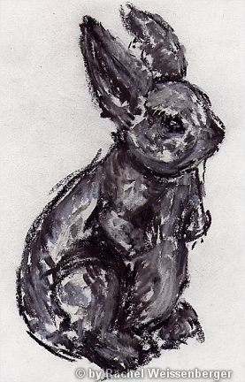 Rabbit, Grey pastels on paper,