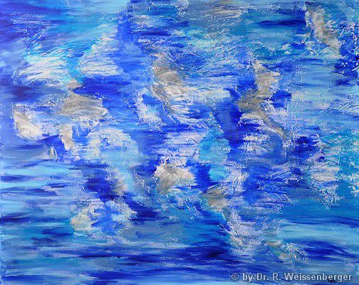 Blau III, Acryl und Spachtelmasse mit Spachtel auf Leinwand,