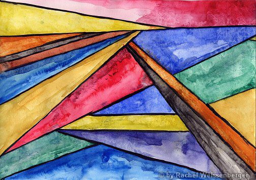 Geometrisches Aquarell, Aquarell mit Tusche auf Papier,