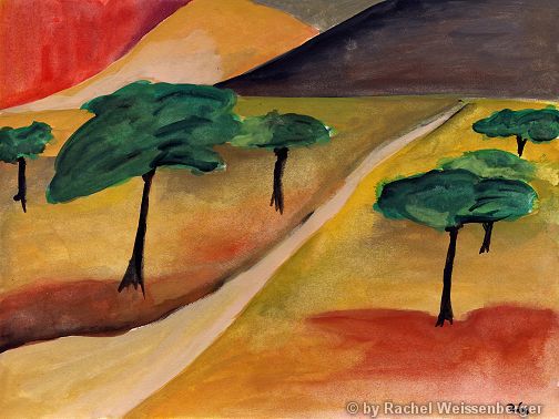 African landscape, Watercolour on board,