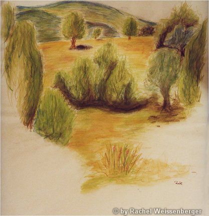 Landschaft um Siegen, Aquarellstifte auf Papier,