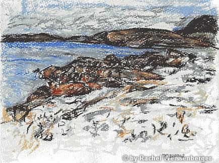 Kildonan, Isle of Arran II, Pastels on board,