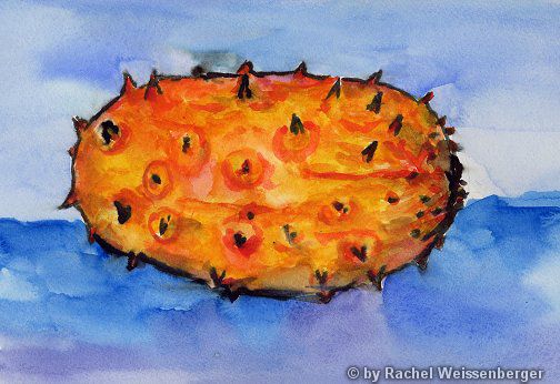 Kiwano, Aquarell mit Tusche auf Papier,