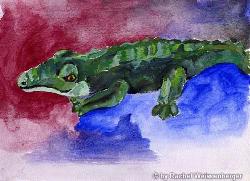 Crocodile, Acrylics on board,